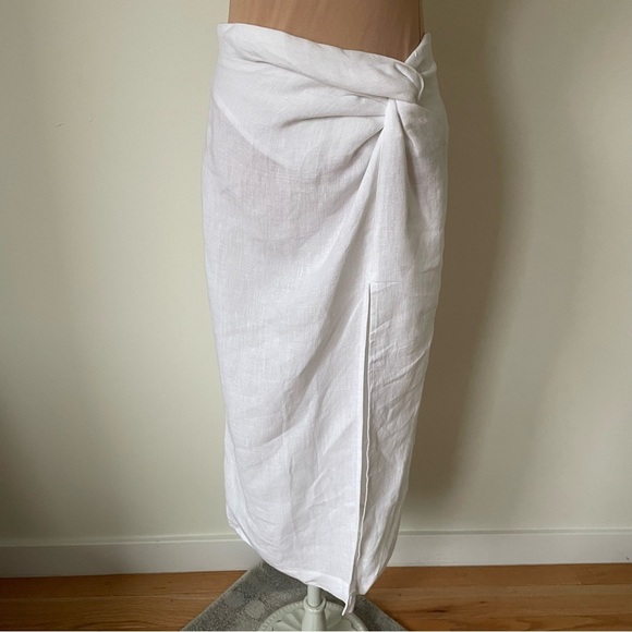 Casa | Raki Gaby White Linen Knot Front Side Slit Midi Skirt EUC Size Medium - Picture 3 of 12